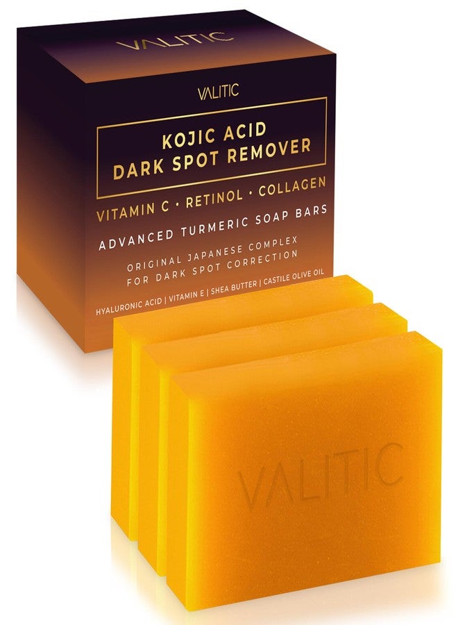 VALITIC Kojic Acid Dark Spot Remover Soap Bars with Vitamin C, Retinol, Collagen, Turmeric - Original Japanese Complex Infused with Hyaluronic Acid, Vitamin E, Shea Butter, Castile Olive Oil (3 Pack) - Image 1